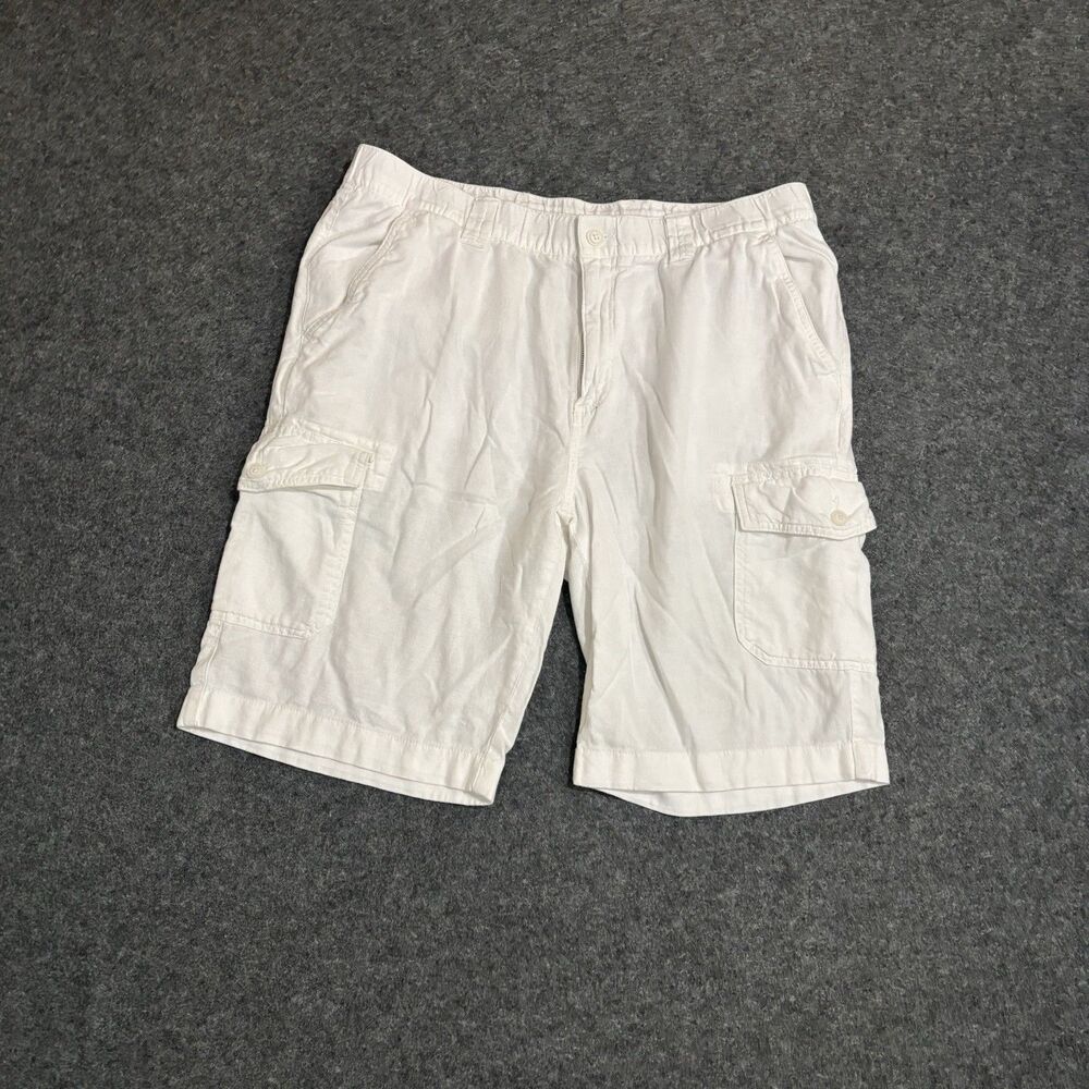 Roundtree & Yorke Shorts Mens 38 Cargo Golf Linen Blend Casual White